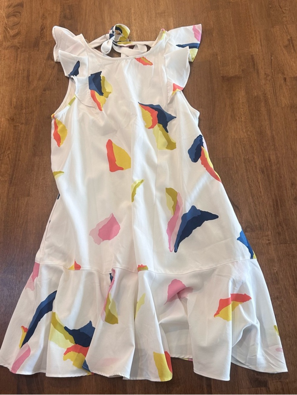 Entro White Flowy Dress with Multicolor Abstract Patches